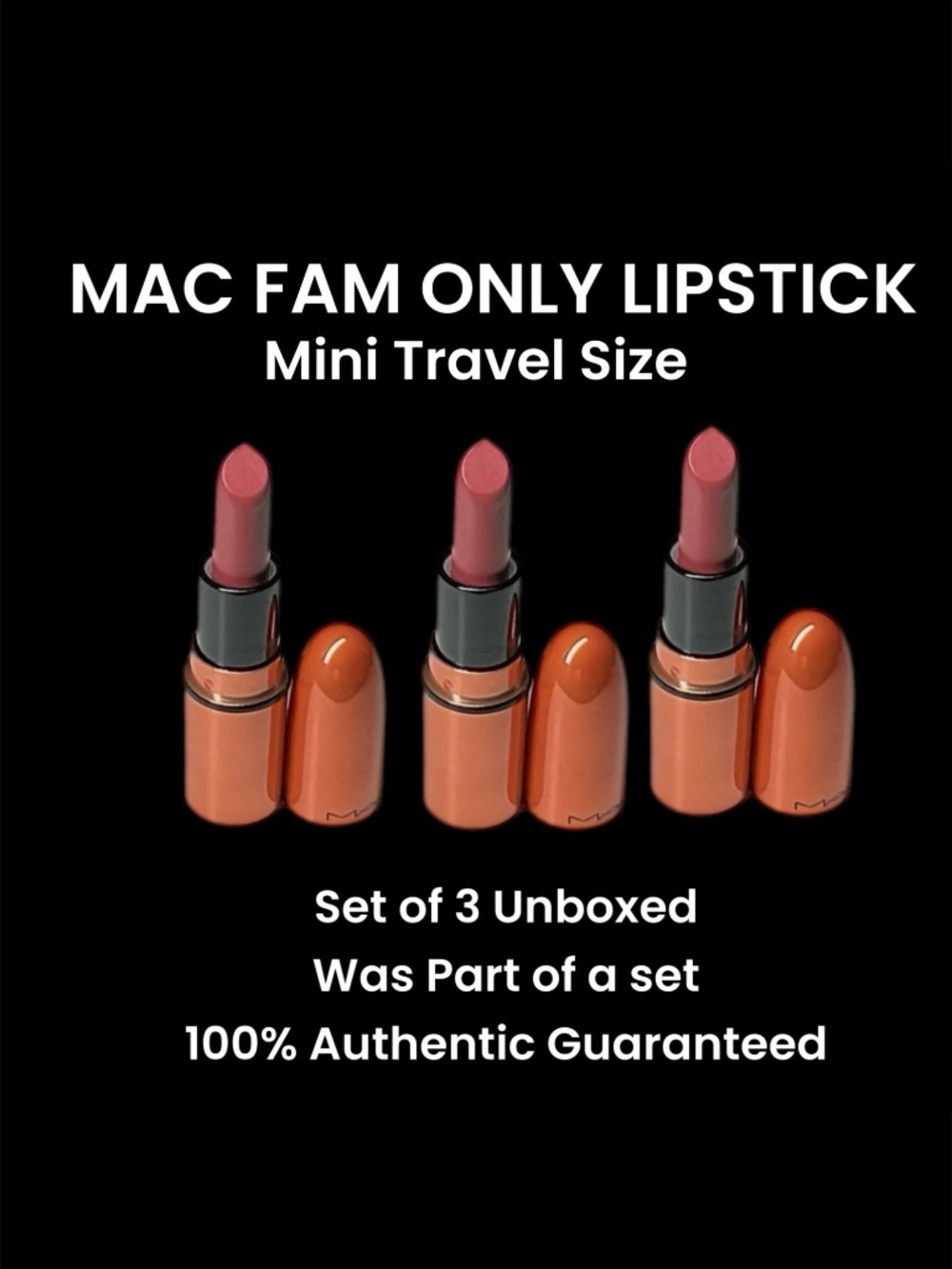 MAC Travel Mini Matte Lipstick ~ FAM ONLY ~ RARE ~ No Box Set of 3